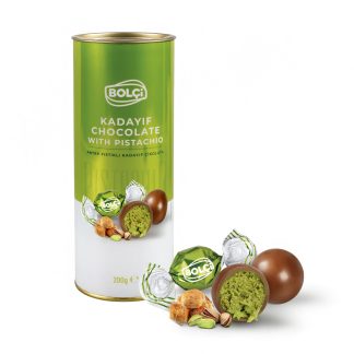 Dubai Çikolatası Fıstıklı Kadayıf Dolgulu Sütlü Top Çikolata 200 G (Silindir)